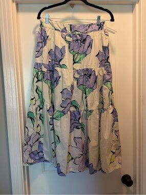 a new day Cream Midi Skirt with Lavender Floral Print
